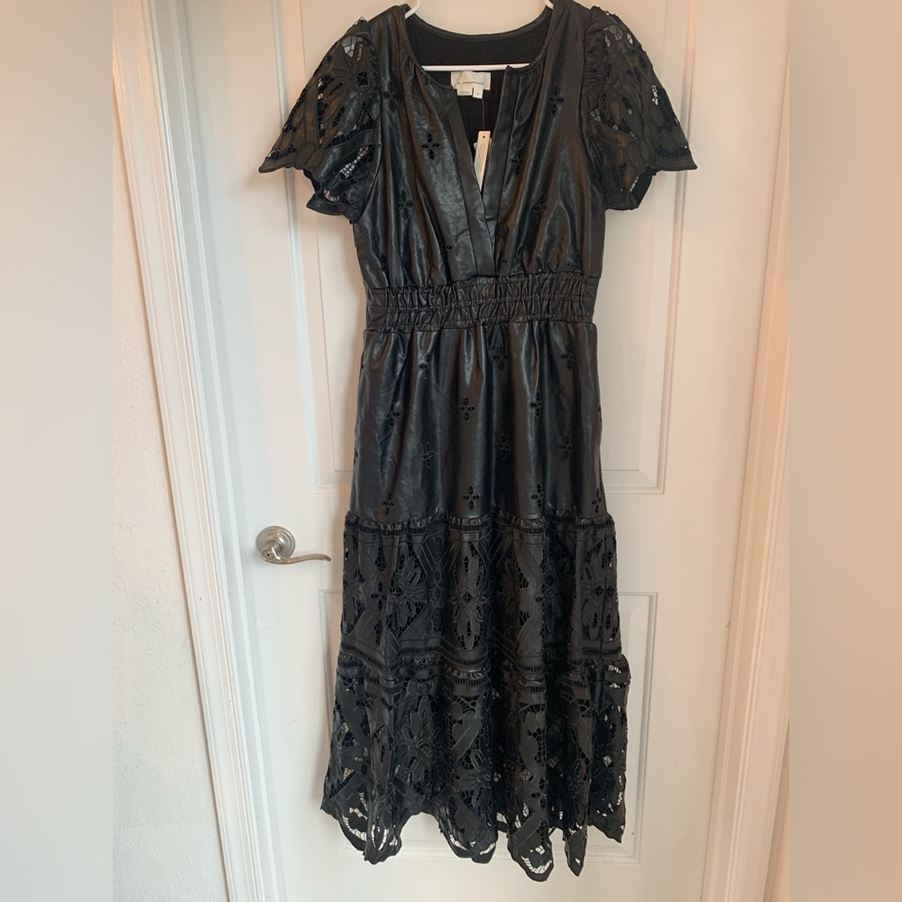 Anthropologie Black Tiered Embellished Midi Dress
